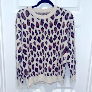 Boutique leopard sweater animal print eyelash soft Crewneck pullover cream brown